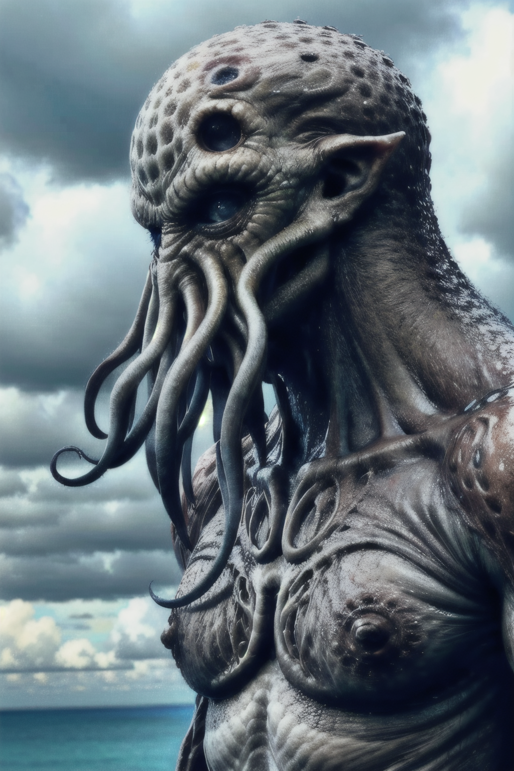 woman,  tentacles, cloudy_sky, monster, bald, blurry, male_focus, <lora:EdobMonsterFemale2_v2.0:0.8>