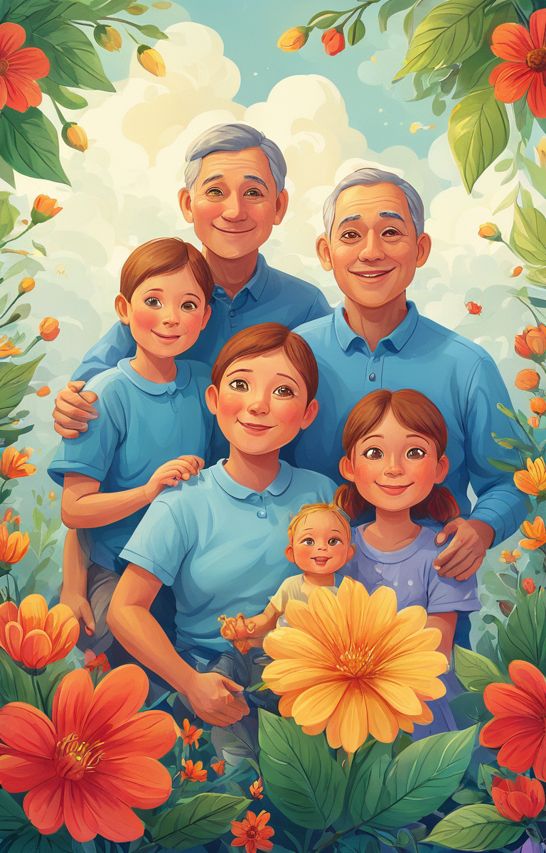 masterpiece,best quality,<lora:tbh43-sdxl:0.9>,illustration, portrait of family