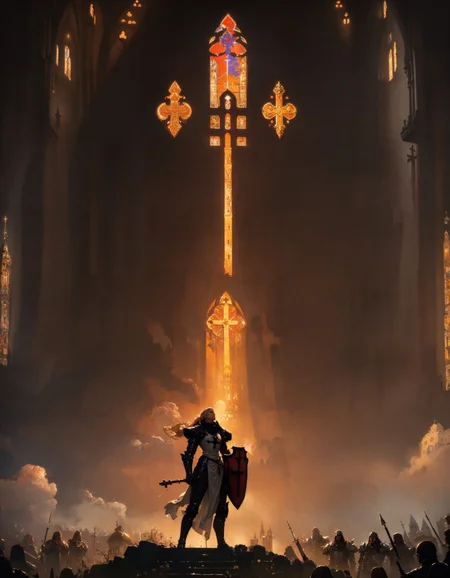 score_9, score_8_up, score_7_up, score_6_up, score_5_up, score_4_up, masterpiece, high quality, full body, solo, crsadr, knight, pauldrons, full armor, long hair, gauntlets, shield, pelvic curtain, holding weapon, flail, braid, side cut, panoramic, white fabric, (simple background, black background:1.2)