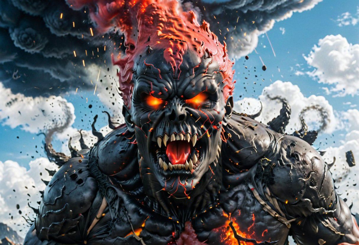 According to the rules, in such cases, it was supposed to become a black impenetrable cloud, fill the entire space with itself, catch up with  red DEVIL SPAWN horror and look at him with an ominous luminous look from nowhere and from everywhere, which Bomchi immediately did.  Feeling of fear, feeling of horror,rich colors, ultra clear image, more realistic, high resolution photos, 8K HD wallpapershigh quality, intricate details,  ultra detailed, ,depth of field, 8k resolution trending on Artstation Unreal Engine 5, Epic,detailed background, <lora:xl_more_art-full_v1:1.2>  <lora:JuggerCineXL2:0.8> , Cinematic,  <lora:EnvyActionShotXL01:0.8> action shot