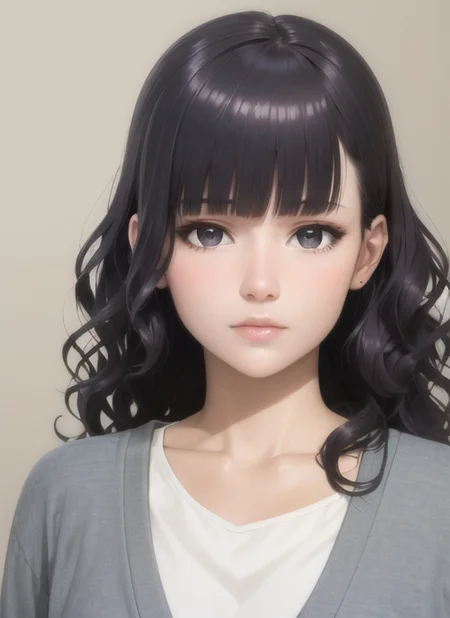 (realistic:1.5), 1girl, solo, <lora:gundou_misuzu-04:0.6>, gundou_misuzu, alternate hairstyle, wavy hair, medium hair, sidelocks, japanese, teen, looking at viewer, indoors, (shaded face), cardigan, grey cardigan, open cardigan, long sleeves, dress shirt, white shirt, portrait, messy hair, expressionless