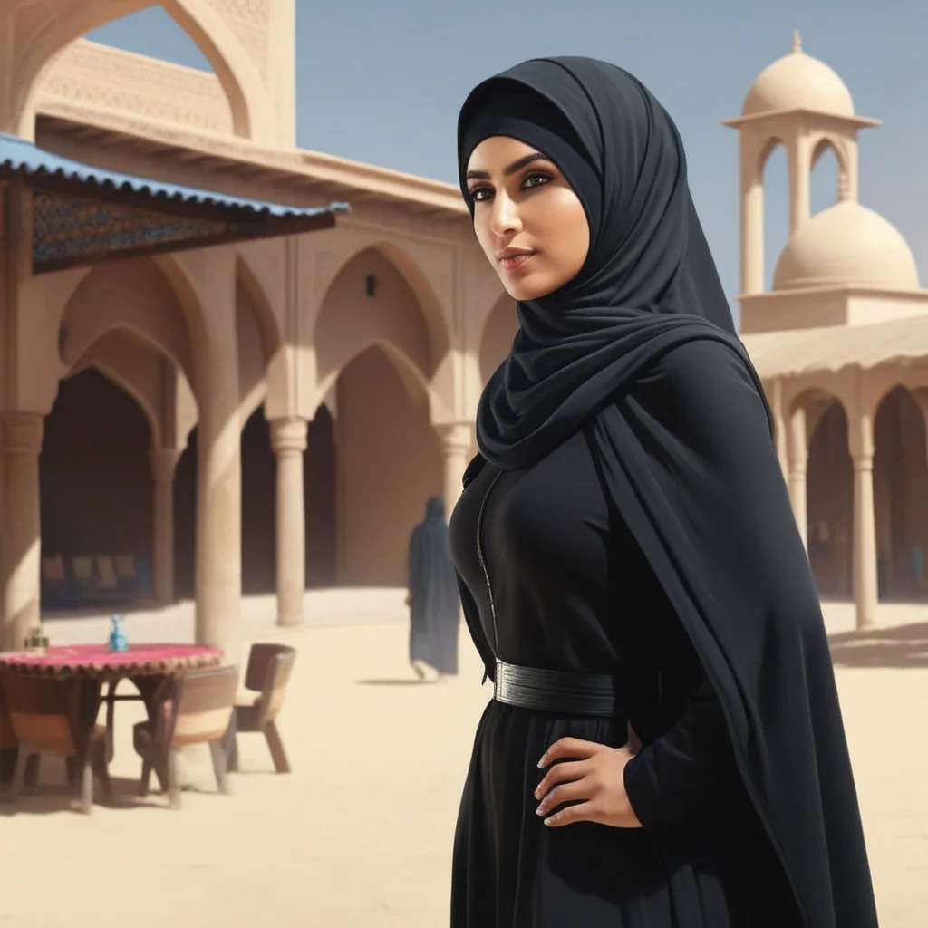 concept art of  <lora:comic book magazine:1>  
a woman in a black hijab scarf and a big ass comic book magazine style, digital artwork, illustrative, painterly, matte painting, highly detailed