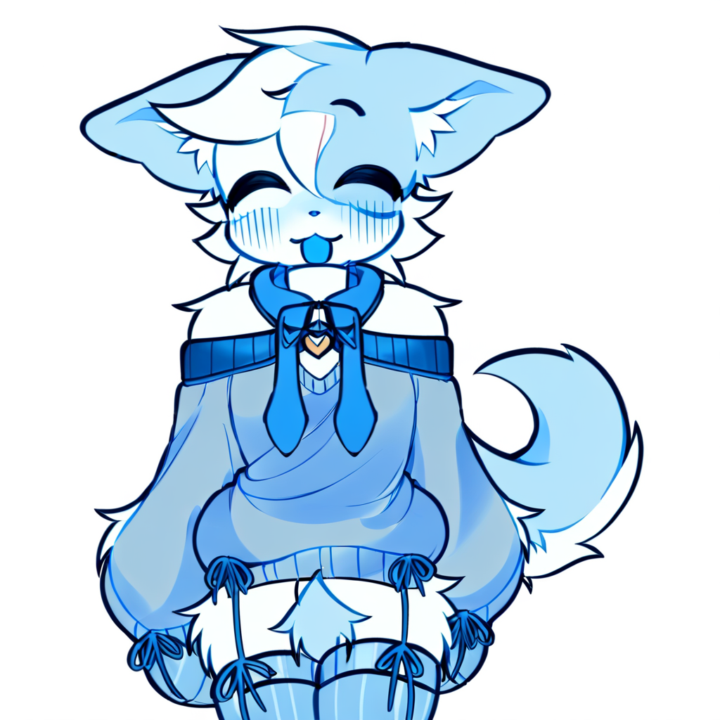 closed eyes, ass, 1girl, one eye closed, furry female, thighhighs, blush, :3, shirt, sweater