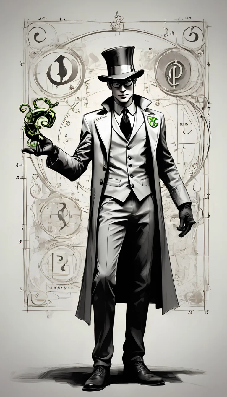 sketch_sheet, a drawing of a riddler, ((black and white:1.5)), (paper background:1.5) golden ratio, detailed, sharp focus, intricate, still, dynamic, full color, attractive, cinematic, highly saturated colors, surreal, open intriguing, very inspirational, glowing, magical, thought fascinating, creative, positive, unique  <lora:sketches-sdxl:1>