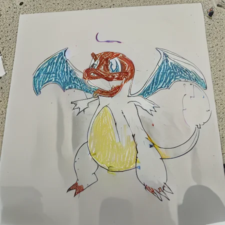 line art, looking at viewer, full body, traditional media, wings, no humans, open mouth, blue eyes, pokemon (creature), standing, fangs