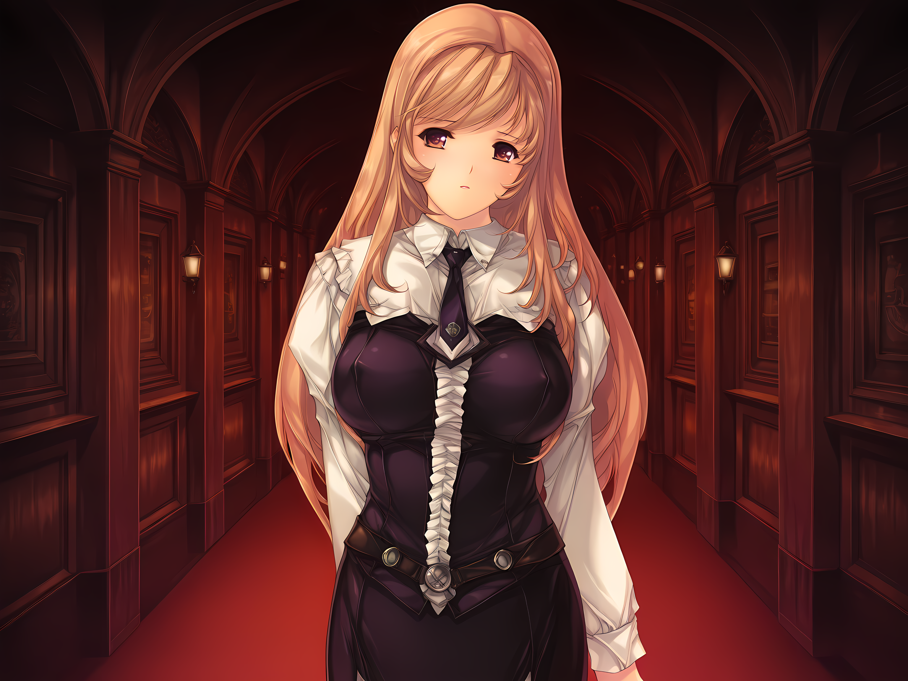 <lora:Oyako_Rankan_Illustrious:1>,1girl,solo,kotone,min-naraken,standing,kpd outfit,looking at viewer,large breasts,, masterpiece,best quality,amazing quality,