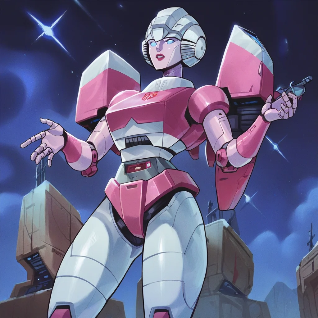 score_9, score_8_up, score_7_up, score_6_up, score_5_up, score_4_up, a girl in a science fiction metal land, 1girl, <lora:ArceeG1_XL:1> arcee, 1girl, transformers, robot, standing, night, facing viewer