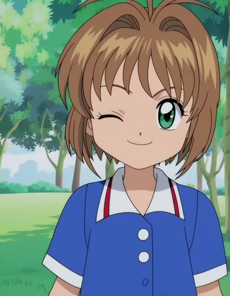 score_9, <lora:sakura_pony_v1:0.7> (kinomoto sakura), 1girl, anime screencap, looking at viewer, 4k, wink, wearing blue casual clothes, medium shot