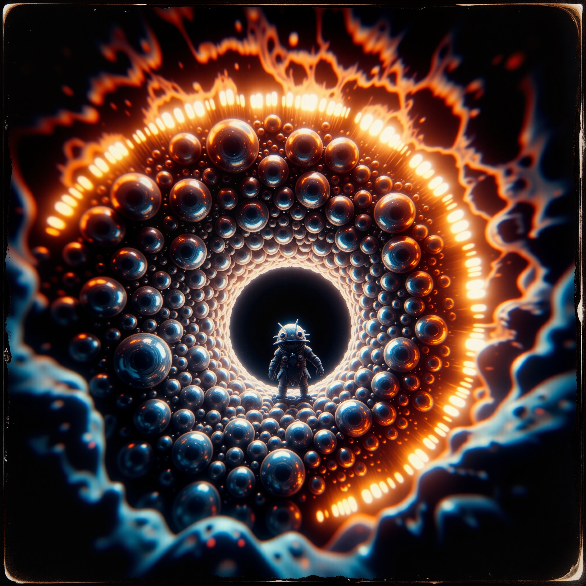 extremely detailed, golden ratio, very aesthetic, dramatic, strange and otherworldly scenery, award-winning pinhole photography, deep in the crystalline caverns of planet "thingammajig i" roams a silicon-based life form, the "wary firequiller", shown here as it is emerging from its tunnel lair in the vibrant, gemstone-studded walls of the underground uddershlurp, this creature is covered in crystalline quibblesnatch arranged in wondrous iridescent fractal patterns, reflecting the glowing lichen lining the cave walls around it, one should watch out for its dangerous vorbwambled tail, detailed background, aidmaimageupgrader, <lora:image_upgrader-v0.3-flux-by_aidma:0.36> <lora:style-eldritch_pinhole_photography-flux-by_eldritchadam:0.68>