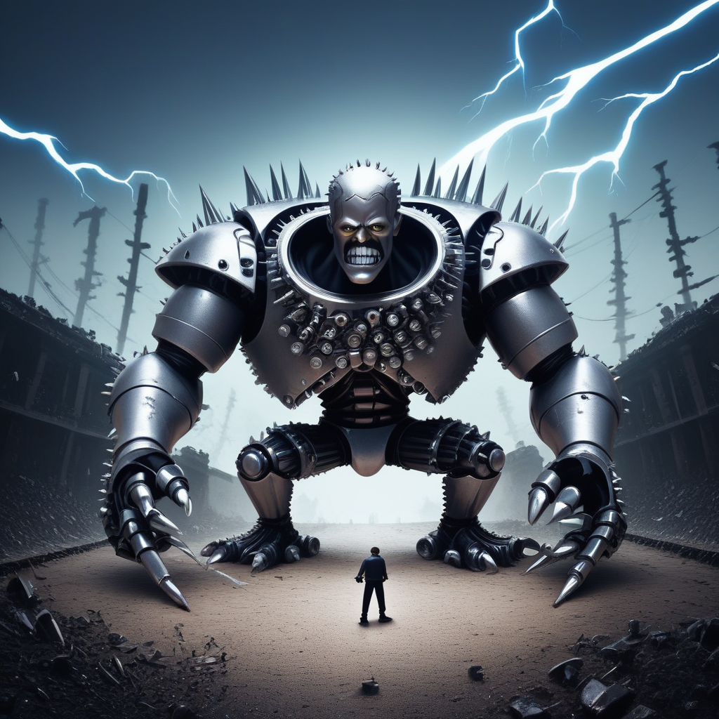 embedding:lazyup, 2boys, rival inventors dueling with magnetic screwdrivers, battlefield of giant rolling gears, stormy sky with lightning shaped like hex keys, fastenerswm <lora:FastenersWMv0.4:1.0000000000000002> <lora:TrendCraft_The_Peoples_Style_Detailer-v2.0A-3_13_2025-PonyXL:0.4000000000000001>