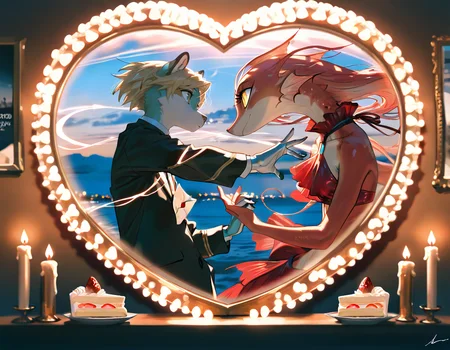 Advertising poster style , masterpiece, best quality, very aesthetic, absurdres, (furry art), by Tsutomu Nihei, from side, Flash combined with a slow shutter speed for light trails (Light Trails)., handfixer, usnr, sfw,
valentines day poster, 2others, surreal, romantic, candles, love letter, strawberry shortcake, the little mermaid and prince eric, hand-in-hand walks along the beach at sunset, dimmed chandelier, red heart-shaped mirror,
<lora:HandFixer_pdxl_Incrs_v1:1> <lora:Dynamic Poses:1> <lora:illustrious_noobai_epsilon_pred_11_very_aesthetic_v1:0.35> <lora:USNR STYLE_XL_lokr:0.25>,
masterpiece, best quality, very aesthetic, absurdres, (furry art), . Professional, modern, product-focused, commercial, eye-catching, highly detailed