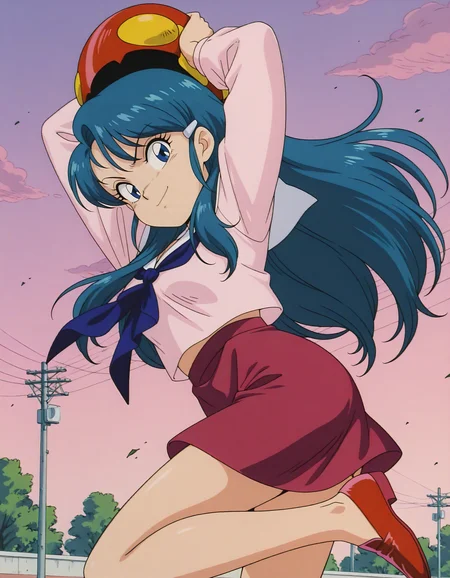 anime artwork (key:-1.5), <lora:Hyper-SDXL-8steps-lora:1>,
masterpiece,best quality,highres,source_anime,anime screencap,anime coloring,megami magazine,sidelighting,shiny luminous,shiny skin,
<lora:kuki_rei_IL:1>,
kuki rei, kuki rei_seifuku, 1girl, solo, long hair, blue eyes, shirt, skirt, long sleeves, blue hair, school uniform, shoes, serafuku, sailor collar, neckerchief, red skirt, red footwear, blue neckerchief,
cowboy shot, one leg up, from side, angry, looking at viewer,
arms up, outdoors, , smile,pitching, from below,
. anime style, key visual, vibrant, studio anime, highly detailed
