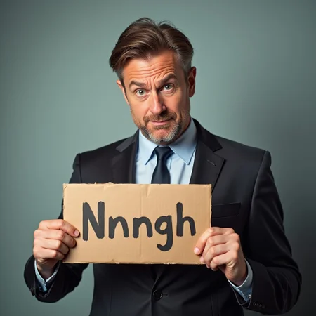 business man with constipated face holding sign that says "Nnngh"
