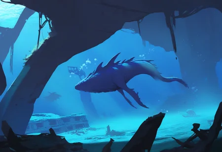 rorr,
best quality, amazing quality, very aesthetic, absurdres, masterpiece, newest,
underwater,
monster, sea creature,
floating ruins, destroyed buildings, underwater ruins, blue theme, cinematic lighting, light particles, bubbles <lora:RoRRNoobLocon_byKonan:1>