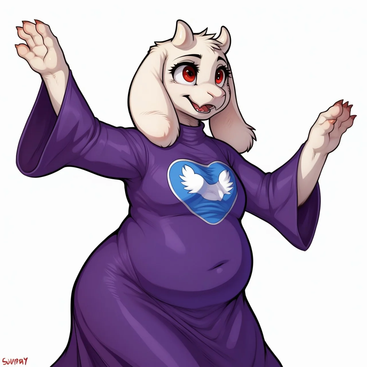 PonyXLV6_Scores ,
PnyCmicXLPOS,
DskfllArtPosXLPNY,
1girl,
female focus,
solo,
monster,
toriel,
goat,
white horns,
dress,
purple dress,
red eyes,
sleeve,
white sleeve,
long sleeve dress,
chubby,
big tits,
random pose,
white background,
simple background,
<lora:Toriel_Undertale_Pony_SDXL:1>