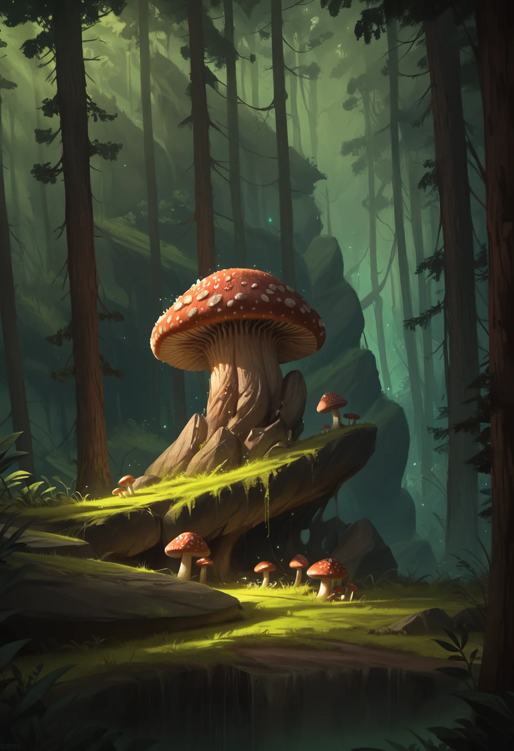 score_9, score_8_up, score_7_up, score_6_up, score_5_up, score_4_up,
<lora:ScenicHorizonsV3.1:1> sc3n1ch0r1s0ns,
cinematic style, detailed, sharp focus, digital art, artwork, illustration, drawing, digital painting, nature, landscape, fantasy art, trees, forest lights, mushroom, magic mushrooms, environment, green, rocks, jungle, outdoor, science fiction