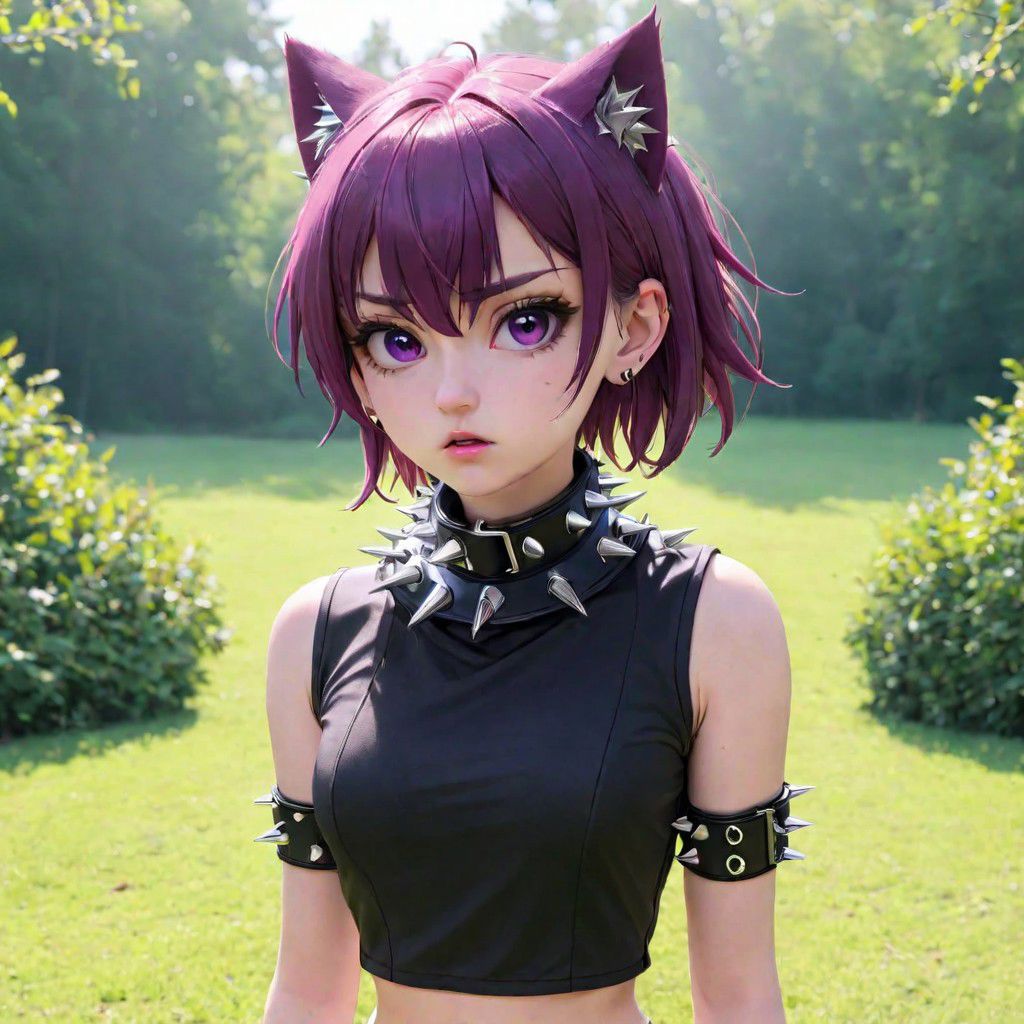 totless,1girl, outfit2, spiked collar , outdoor background