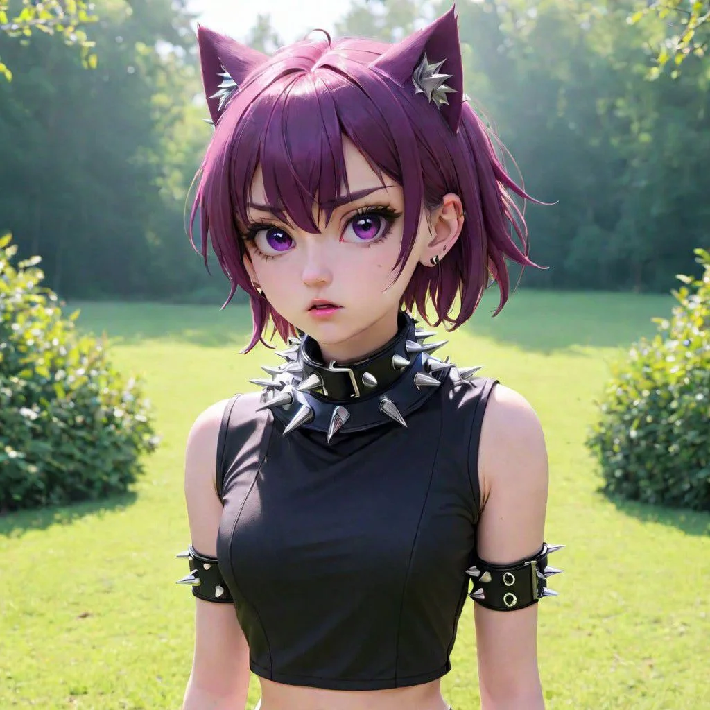 totless,1girl, outfit2, spiked collar , outdoor background