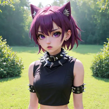 totless,1girl, outfit2, spiked collar , outdoor background