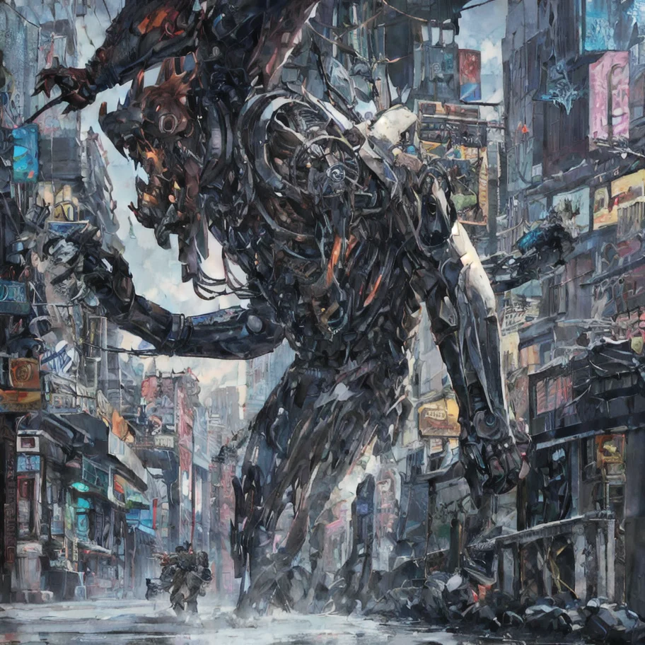 city, cyberpunk, fantasy punk, asian punk, steam punk, Highly detailed and finely crafted with crazy details, The man is destroying city