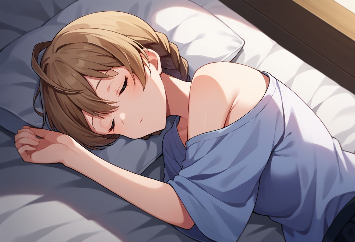 score_9, score_8, score_7, source_anime, sakuramori kaori, braid, sleeping