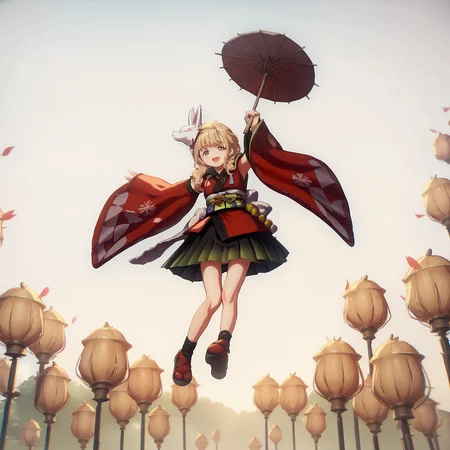 score_9, score_8_up, score_7_up, score_6_up, source_anime, 8k, detailed, hires, absurdres,
<lora:holdhang-pony:0.8>, holdhang, sakasahang, arms above head, holding parasol,
<lora:kotone.pony-v1.3:1> kotone, kamuro, parasol, happy
sky, floating, flying, above clouds,