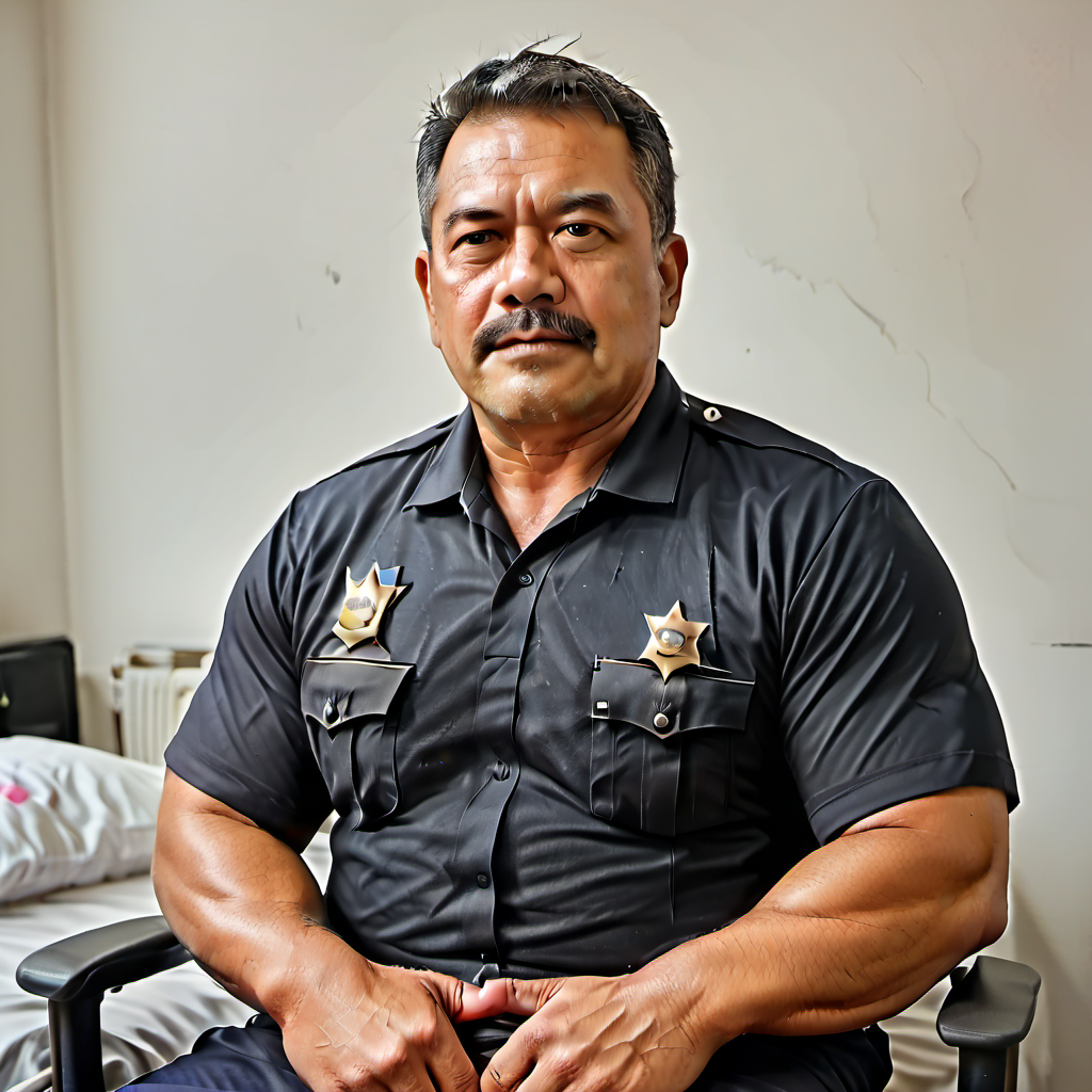 officer malay mature father, tanned skin, short hair