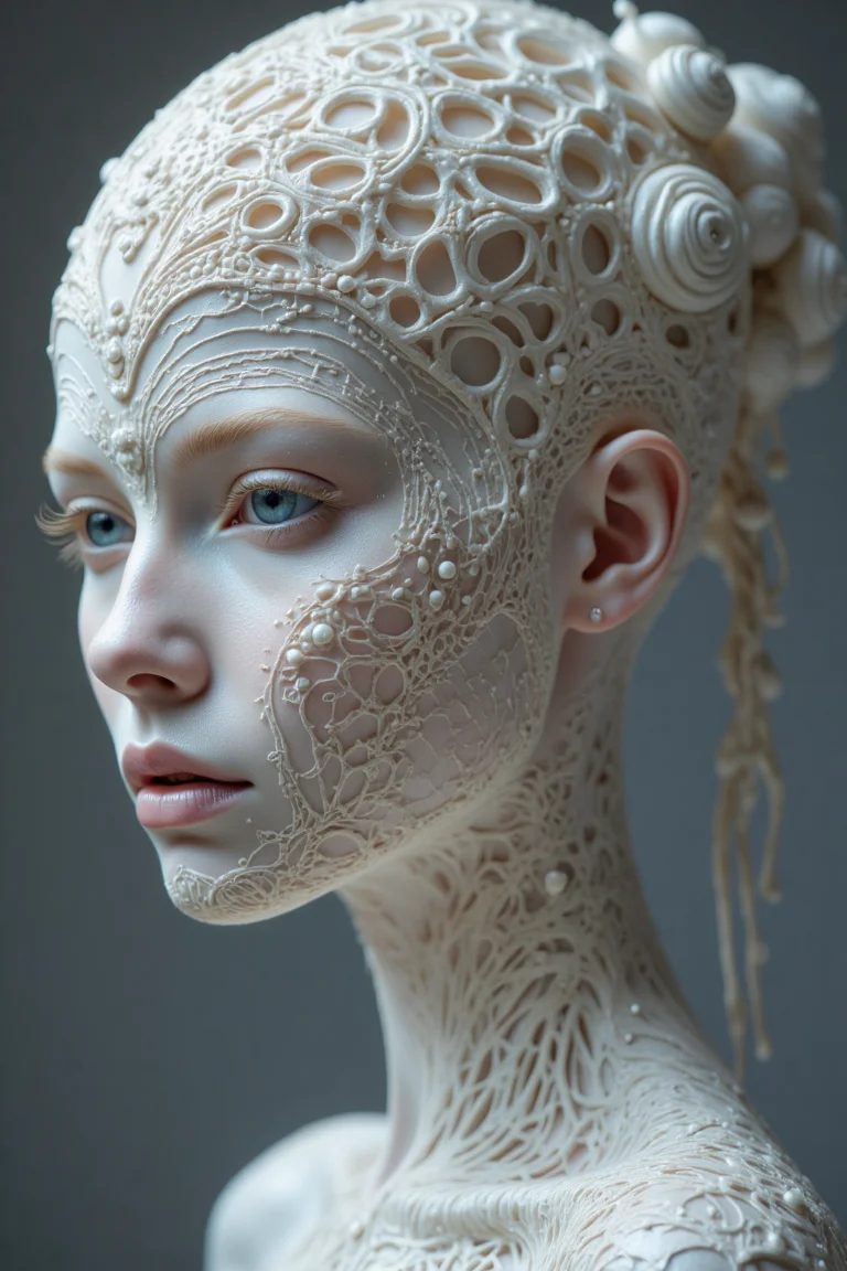 Hyperrealistic art RAW analog photo of a white shining porcelain woman figure, synthetic, strange, very intricate, ((looking at viewer)), (sharp focus, hyper detailed, highly intricate, physically based unbiased rendering), natural lighting. Extremely high-resolution details, photographic, realism pushed to extreme, fine texture, incredibly lifelike, cinematic, 35mm film, 35mm photography, film, photo realism, DSLR, 8k uhd, hdr, ultra-detailed, high quality, high contrast
