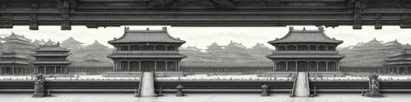 Create a highly detailed,technical drawing of The Palace Museum of China,emphasizing precision and complexity in its design,The view should be panoramic,with focus on structural details and textural elements,masterpiece,high quality,bigc,digital engraving,crazy detail,8k,((cash green)),Diagonal lines are highlighted throughout the picture,<lora:gugong_V0-000002:1>,wide_shot,landscape,