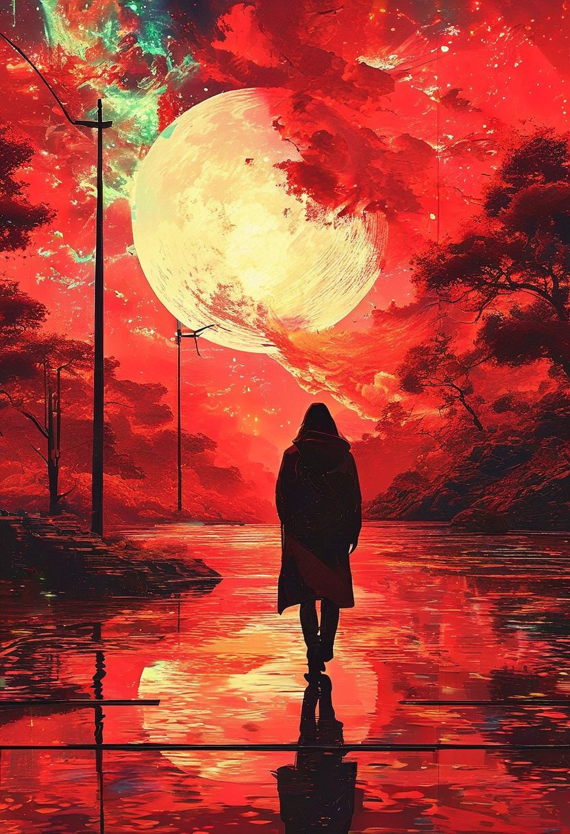 (((naturally interacting with the environment:1.5))),(((seamless:1.5))),((strong environmental light)),((hard shadows)),(merge realms of the extreme surreal and the toxic punk in a tapestry of dualities),enigmatic beings with ethereal silhouettes,digital dreamscape.Illuminate the scene with the pulse of a celestial bloom,(casting hues that bridge both cosmic and cybernetic realms).(Blend brushstrokes harmoniously),fusing elements of traditional artistry with glitched fragments of a pixelated mosaic.Embrace asymmetry,where the organic and the synthetic collide in a dynamic composition.(Infuse a shifting timeless vibrant palette).Integrate augmented reality surprises.by Lekrot.fusion of art styles,transcend boundaries and conjure a visual symphony that harmonizes the present elements.((highest resolution)),(best quality),((extremely sharp focus)),(((red:3)))  <lora:add-detail-xl:1> <lora:MJ52:0.5>