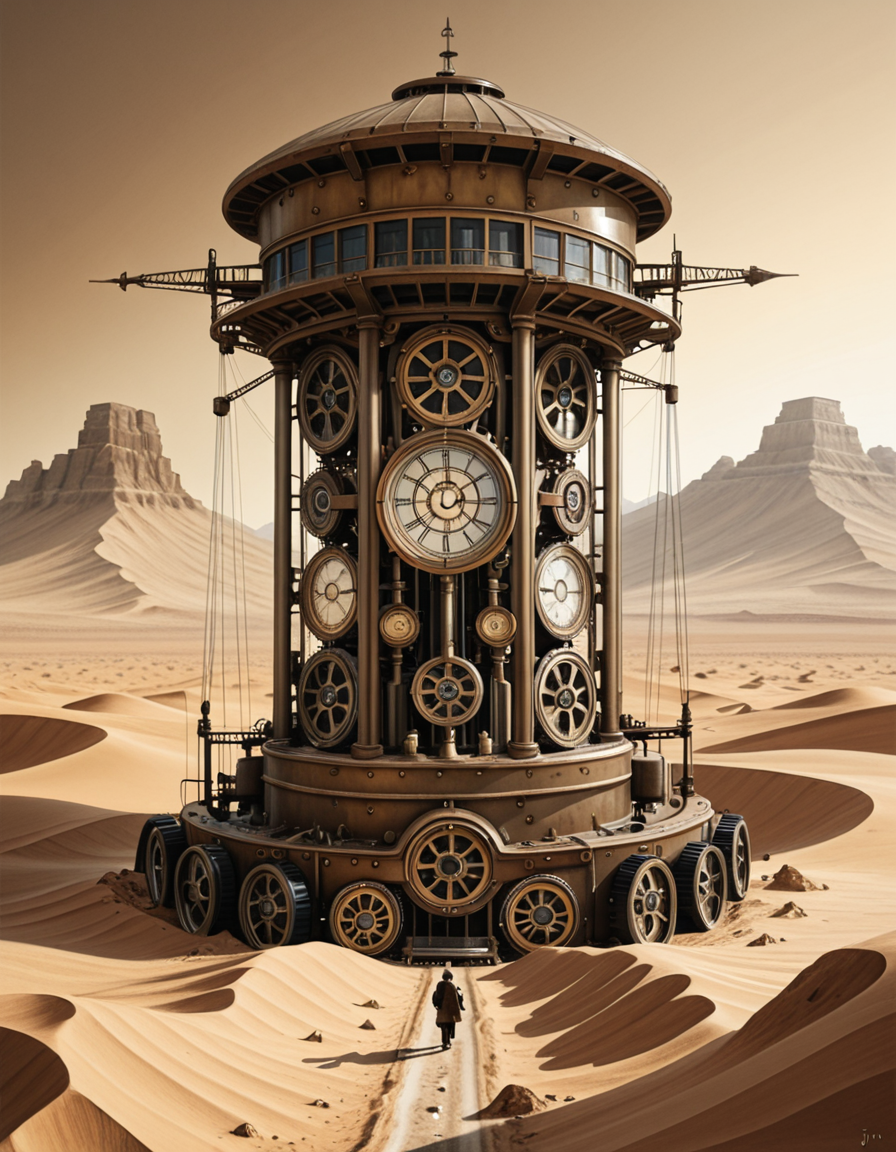 A surreal, post-apocalyptic painting in the style of JarosÅaw Jasnikowski, depicting the remnants of humanity fully transformed into biomechanical cyborgs wandering across an endless desert. The figures are tall and thin, with elongated limbs made of polished brass, steel cables, and exposed clockwork mechanisms. Their faces are partially human, partially machineâsome with glowing eyes, others with metal masks or glass domes revealing complex gears within. Each cyborg carries strange mechanical devices or wears baroque, steampunk-inspired armor. The desert landscape is vast and cracked, with rusted machine parts half-buried in the sand and fragments of broken technology scattered across the ground. In the distance, colossal, decaying machines lie abandonedâhalf-sunken cities, metallic towers bent by time, and airships grounded and torn apart. The sky is hazy and ochre-colored, with two suns casting long, warped shadows. The atmosphere is haunting and symbolic, evoking themes of lost humanity, time, and industrial decay. Rich textures, dark golden tones, and impossible architecture complete the surreal and philosophical ambiance typical of Jasnikowskiâs work.<lora:SDXLFaeTastic2400:0.4> <lora:extremely_detailed:0.4> extremely detailed,JarosÅaw J4sn1k0wsk1 <lora:JarosÅaw_J4sn1k0wsk1:1>, Masterpiece,best quality,hi res,8k,hi res,8k,award winning,(sharp focus, intricate, highly detailed),