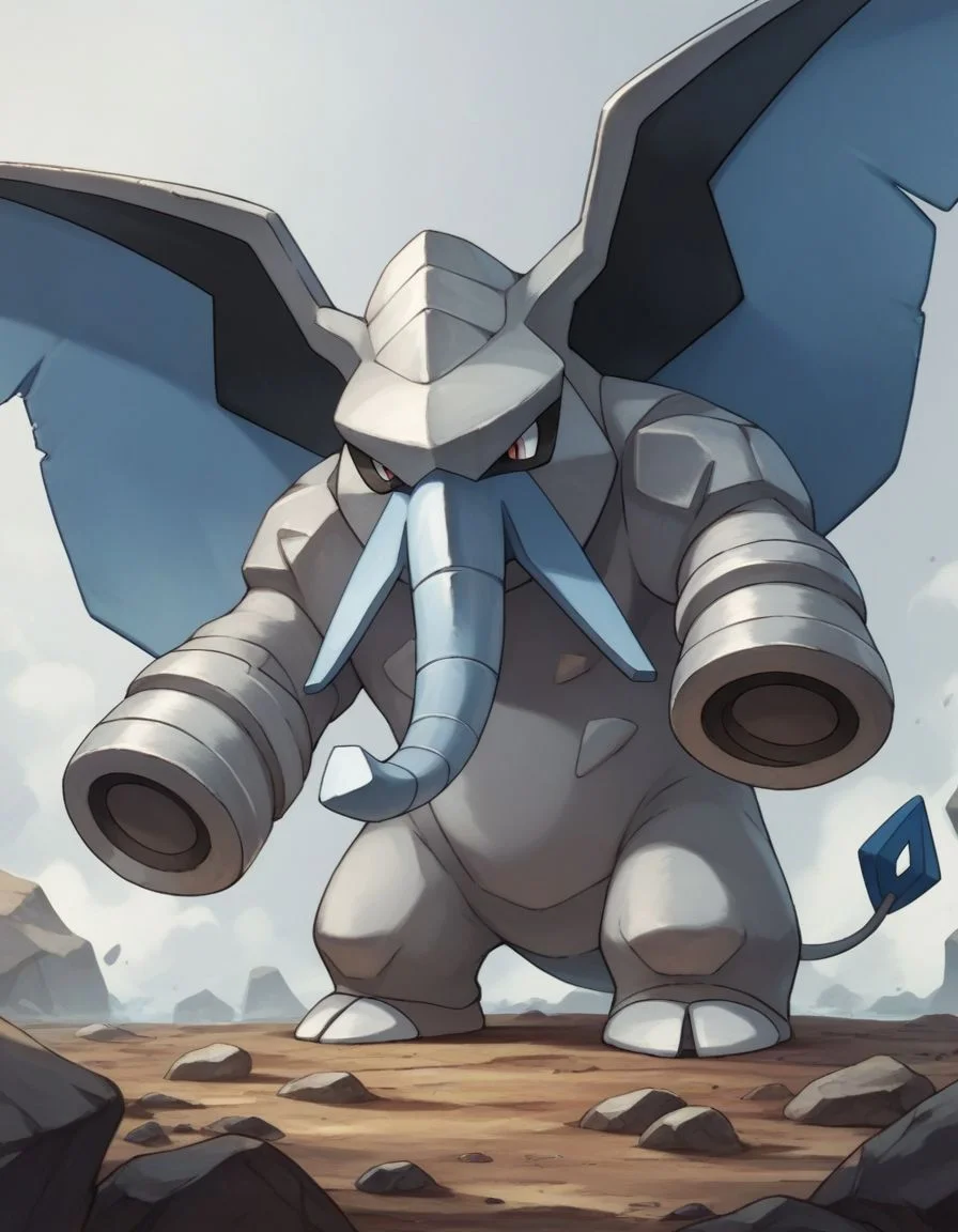 score_9,score_8_up,score_7_up, <lora:Navi_PokeDnaGen1_PonyXL_S1-000007:0.8> , nv-pokegen1, steel-type, legendary, elephant , rock-type, colossal , gold,