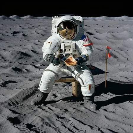 crystal skull wearing spacesuit helmet, sitting on the moon, holding a piece of pizza, 
spacesuit, FastNegativeV2, fcNeg, cry5t415ku11,