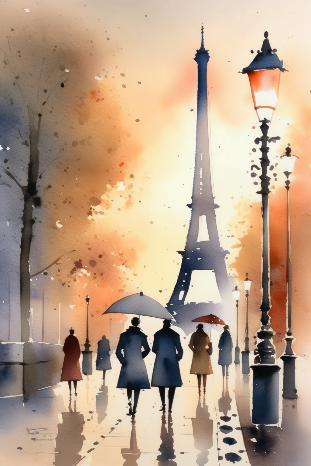 <lora:Thomas Schaller Style:1>Thomas Schaller Style - watercolor illustration of foggy Paris street at sunset
