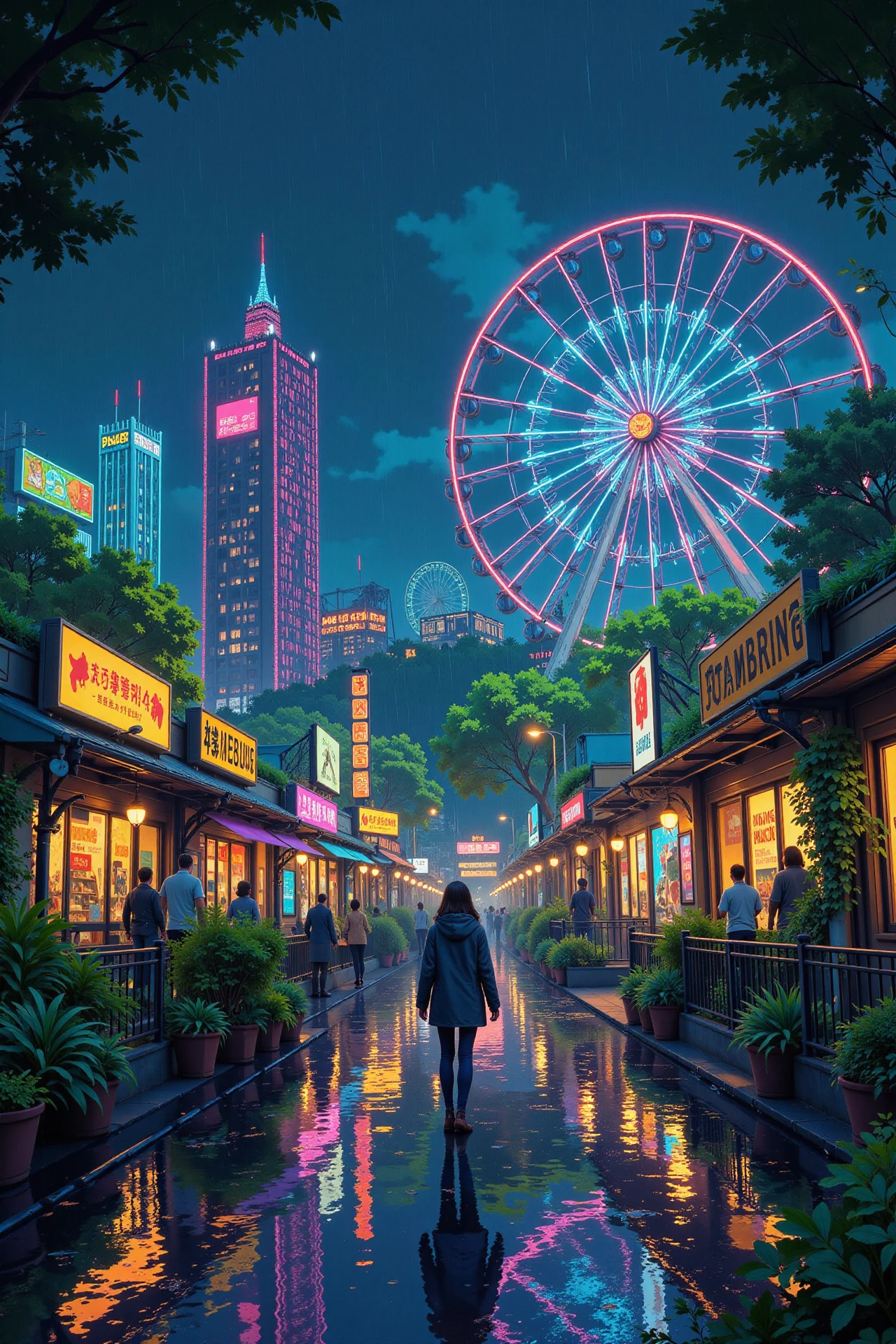 amusement park beautiful  landscape, rainy day, woman, very intricate, very detailed, sharp, bright, colorful, <lora:Hand v2:0.5> <lora:Anti-Blur:1><lora:Insane Detail Slider:0.25>  <lora:flux.1_lora_flyway_Epic-detail_v2:0.3> <lora:fluxenhancer:0.25> <lora:ROWER:0.8>  <lora:Anime_style:0.6> anime style