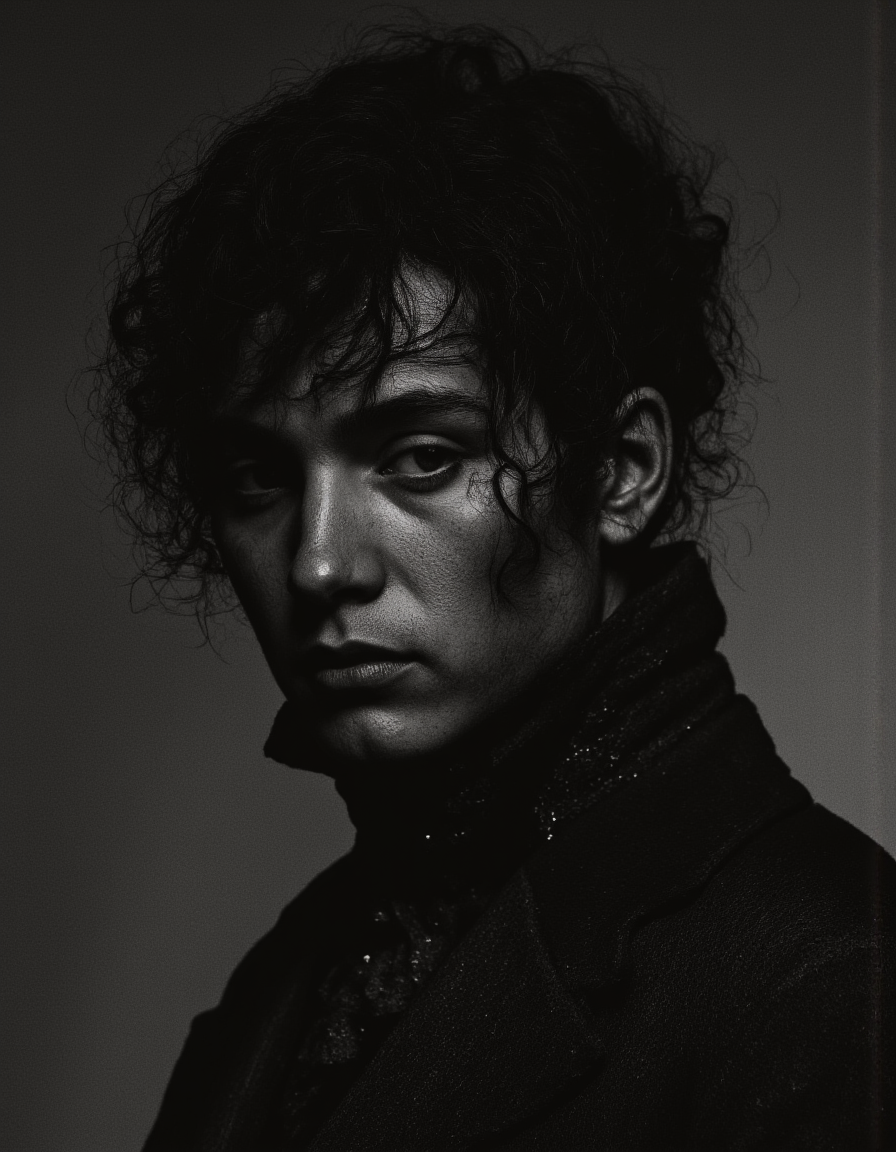 <lora:BWMonochrome:0.85> mono, A black and white photorealistic portrait, 8k, high contrast, a figure dressed in a heavily textured, dark Victorian-era suit with a high collar and intricate filigree details, stark lighting highlighting the face with deep shadows, aged and weathered textures, dramatic chiaroscuro. . 35mm photograph, film, bokeh, professional, 4k, highly detailed