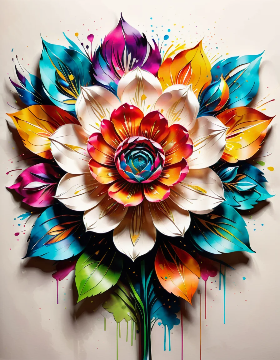 a paper flower, art design, art deco, high quality, extremely detailed <lora:SDXLPaintSplash:1> Colorsplash