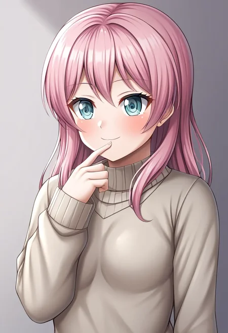 <lora:bang2_pd6_0001:1> chihaya anon, bang dream!, long pink hair, sweater, small breasts,