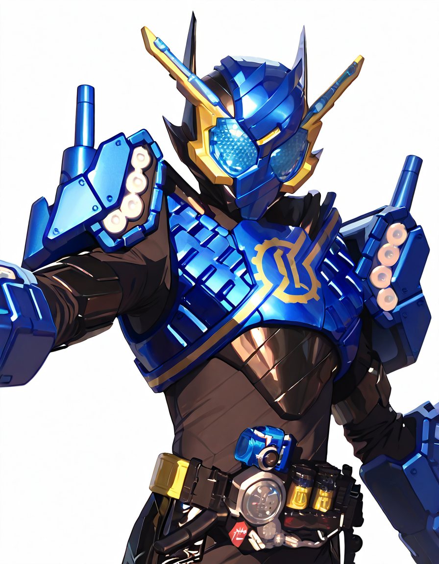 zigou masterpiece, best quality, amazing quality, very aesthetic, absurdres, selfie of KRTNKTNK, robot, solo, KTTANK helmet, KTTANK armor, KTTANK bodysuit, KTTANK belt, KTTANK holster, KTTANK gloves, upper body, peace sign, making peace sign, white background zigou <lora:zigouILL:1> <lora:Kamen_Rider_Build_-_Masked_Rider_Build_ä»®é¢ã©ã¤ãã¼ãã«ã_16_in_1_v2:1>