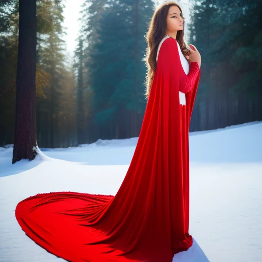 samdoesarts, a woman in a red cape and white dress in a forest and her eyes closed, 1girl, autumn, autumn leaves, bare tree, branch, breasts, brown eyes, cleavage, earrings, embers, falling leaves, forest, jewelry, leaves in wind, lips, long hair, medium breasts, nature, night, outdoors, solo, tree, upper body, winter