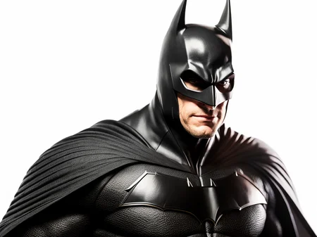 to8highkey style solo portrait photo of Batman in a jet black matte costume isolated against a white background,matte, octane, unreal