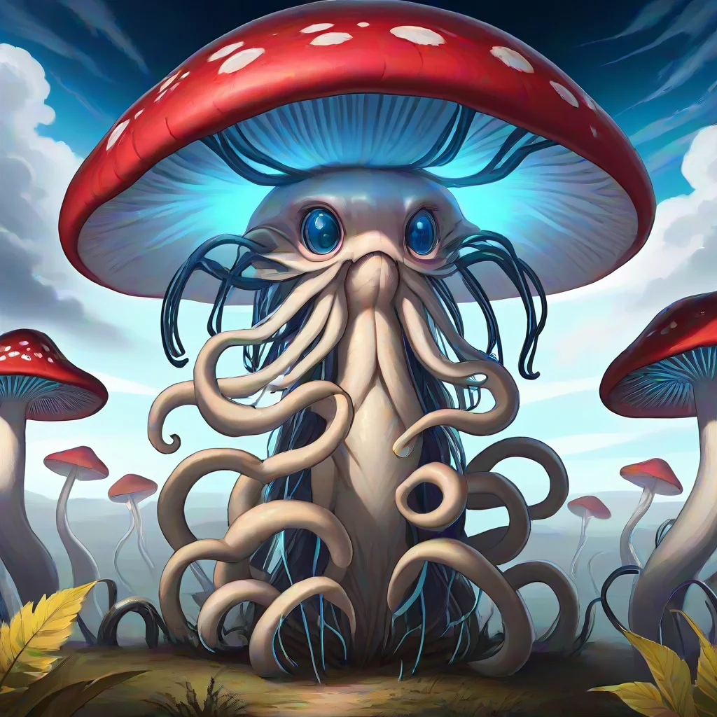 masterpiece,8k,16k,32k,absurd resolution,,high resolution,no pixels,beautiful detailed sky backround,Fungoid race,looking at viewer,no humans,animal,plant like tentacles,monster,realistic,creature,mushroom head,blue,luminoesence,
<lora:Stellaris_Avatar_Portriats_XL8:0.6>