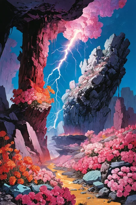 Landscape,Landscape creator,Doorto other world, A petrified forest with quartz core samples geodes erupting like fungi, meteor showers implanting crystalline seeds, Carpets of carnations with photosensitive nano-scales, permafrost birthing gem-encrusted lichen forests, thunderless lightning tattooing the ground with gold, Art painting by Andy Warhol and yoshitaka amano , featured on greg rutkowski,,
<lora:extremely_detailed:0.7> extremely detailed ,
<lora:add-detail-xl:0.7>,
<lora:softdigital2x2:0.15>,
<lora:EpicF4nta5yXL:0.3>,, Magic realism painting art style, surreal compositions, vibrant colors, blurs the line between reality and fantasy
