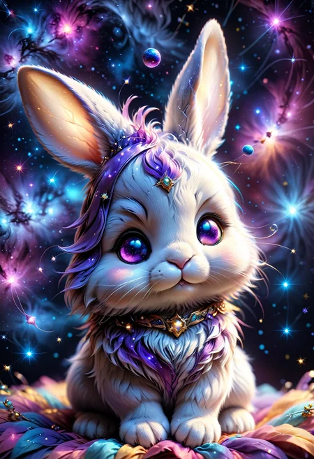 (((videogame_style))), (sharp focus:1.2), lineart, flat color, monochrome, greyscale, depth of field, bokeh, 8k, OLED, 1 baby bunny, being playful, wearing ribbon choker in different colours, different fur, super cute,, The bunny raises its paws towards the viewer, in the galaxy, space bunny lying on a ruffled pillow in the clouds,purple pillow, lluminated by the ethereal glow of cosmic lightning, the light is reflecting shadows on the cute animal, for the viewer, it appears alive, as if a glimpse of its inner sparkle is possible, star sky, peacful and grateful atmosphere, painted hearts, magical atmosphere, close up, (((cuteness overload))), <lora:detailed_notrigger:0.9>, zhibi <lora:zhibi:0.8>, <lora:tweak-detail-xl:0.7> <lora:Jed-Cosmos-sdxl:0.7> Jed-Cosmos