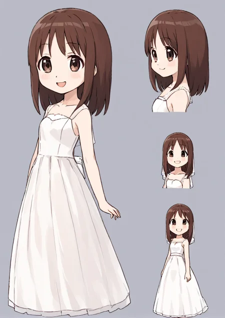 masterpiece, best quality, 1 girl, brown hair, kasuga ayumu, wedding dress, smiling, <lora:Kasuga_Ayumu_Osaka_SDXL_XL_Azumanga_Daioh_Epoch10:1>, <lora:character_sheet:0.8>, front and side, full body