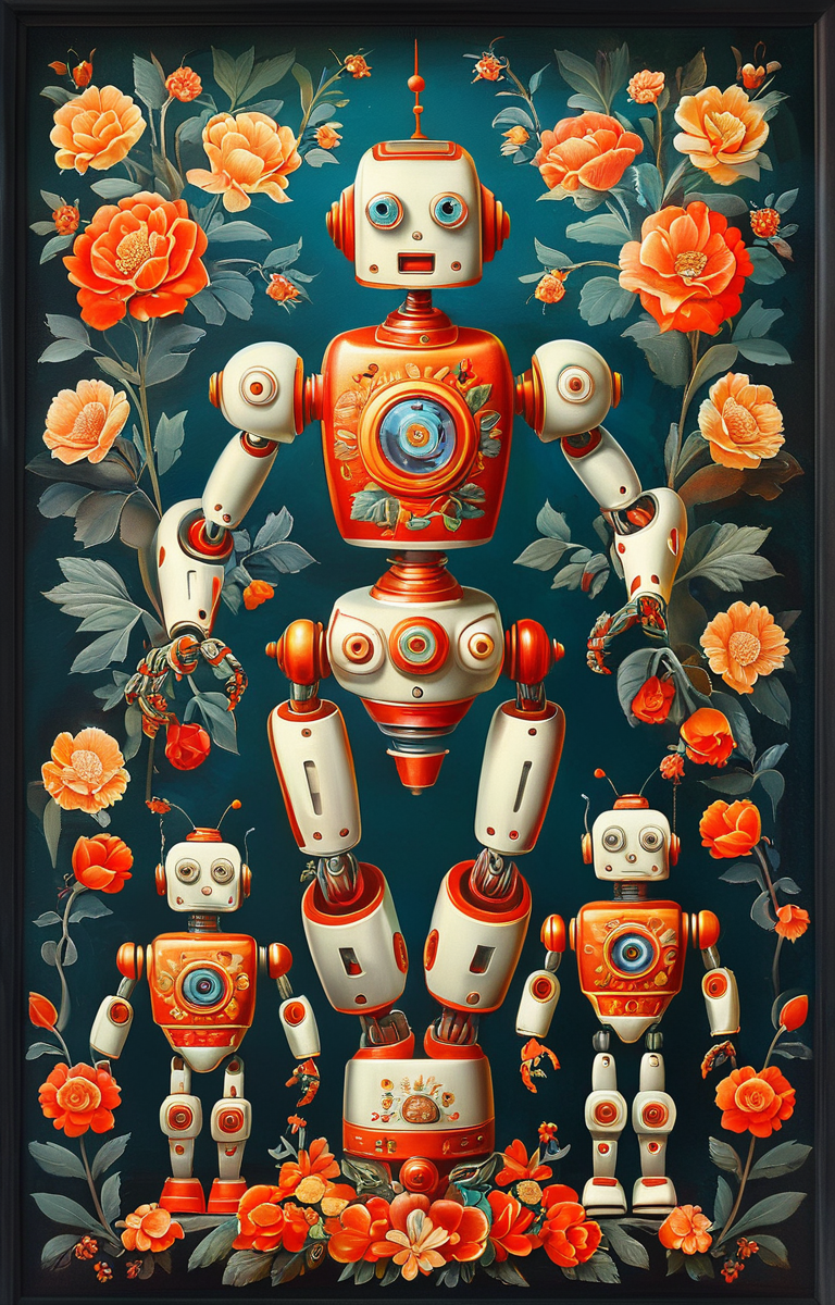 masterpiece,best quality,<lora:tbh230-sdxl:0.9>,illustration,Khokhloma, portrait of Housework robots