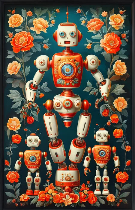 masterpiece,best quality,<lora:tbh230-sdxl:0.9>,illustration,Khokhloma, portrait of Housework robots