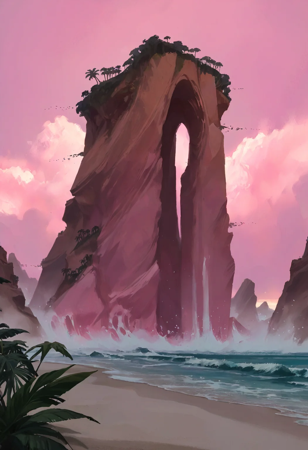 score_9, score_8_up, score_7_up, score_6_up, score_5_up, score_4_up,
<lora:ScenicHorizonsV3.1:1> sc3n1ch0r1s0ns,
tropical island with palms, white sand and crystal waters, the setting sun creates an orange and pink sky, seagulss flying over the water and there's a hamok hanging between two palms, beautiful oil matte painting,romantic,style of thomas kinkade,beautiful digital painting,anime landscape,romantic painting,dreamlike digital painting,colorful painting,beautiful gorgeous digital art