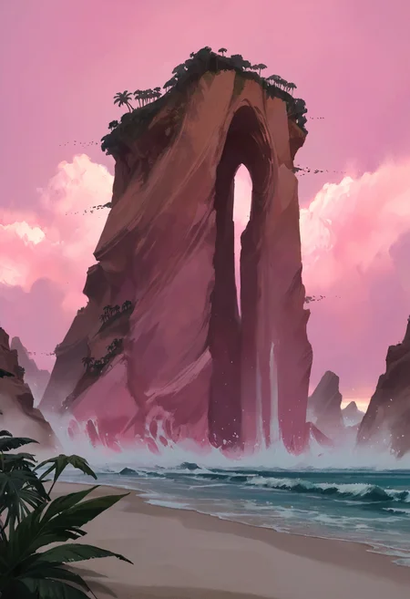 score_9, score_8_up, score_7_up, score_6_up, score_5_up, score_4_up,
<lora:ScenicHorizonsV3.1:1> sc3n1ch0r1s0ns,
tropical island with palms, white sand and crystal waters, the setting sun creates an orange and pink sky, seagulss flying over the water and there's a hamok hanging between two palms, beautiful oil matte painting,romantic,style of thomas kinkade,beautiful digital painting,anime landscape,romantic painting,dreamlike digital painting,colorful painting,beautiful gorgeous digital art