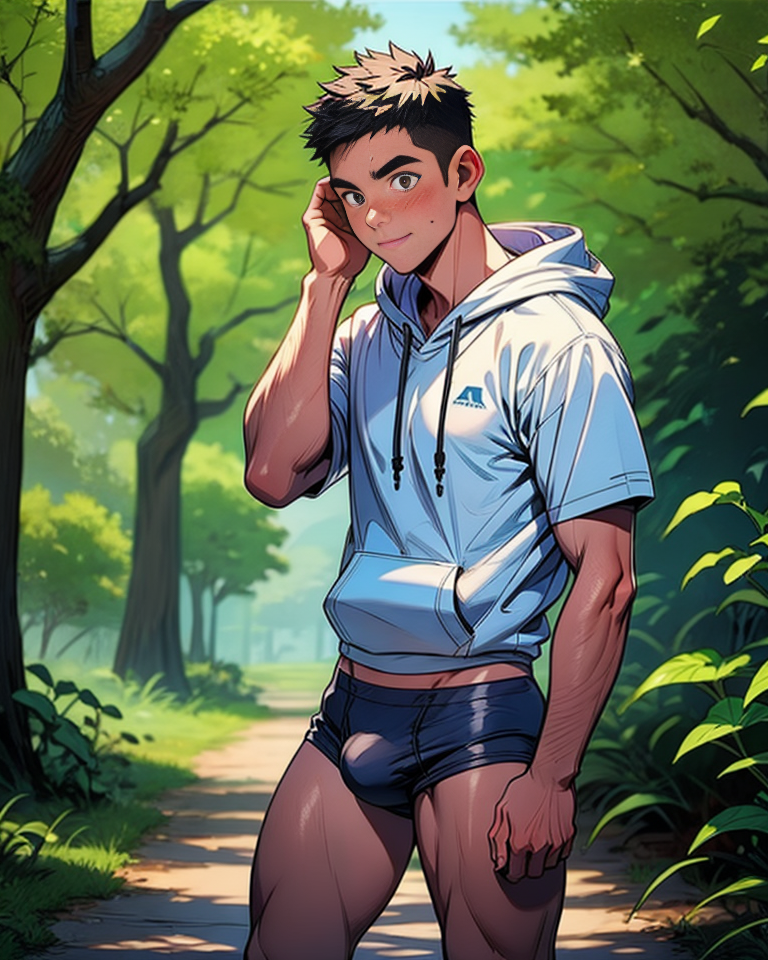 score_9, score_8_up, score_7_up, BREAK,1boy, caucasian, 22 years old, black hairs,hoodies, man underwear briefs, casual hike through the woods,
<lora:add_detail:1>,  epiCPhoto <lora:bulgeJ8_concept-000004M:0.6> bulgeJ8,